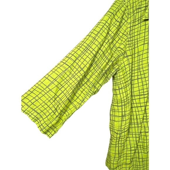 CMC Color Me Cotton Women’s XL 100% Linen Button Front Shirt Lime Green Grid - Picture 5 of 10